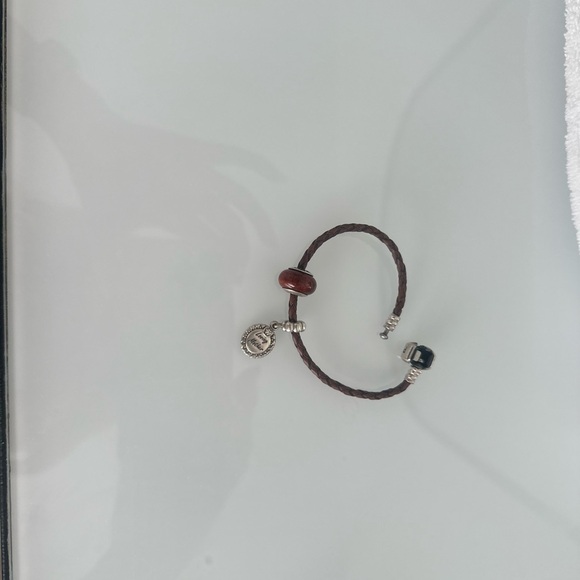 Brown braided leather pandora bracelet with 2 charms - Picture 2 of 2